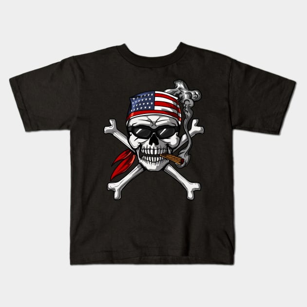 Pirate Skull American Flag Crossbones Kids T-Shirt by underheaven